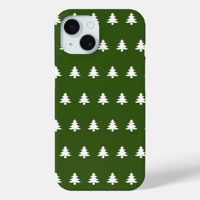 Christmas Dark Green and White Trees Pattern Case-Mate iPhone Case (Back)