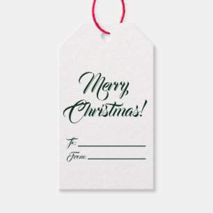 Christmas dark green white blank script elegant  gift tags