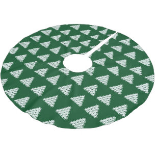 Christmas dark green white snow stars trees brushed polyester tree skirt