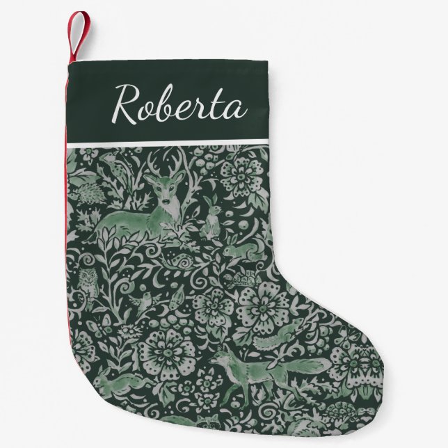 Christmas Dark Green Woodland Animal Forest Custom Small Christmas Stocking (Front)