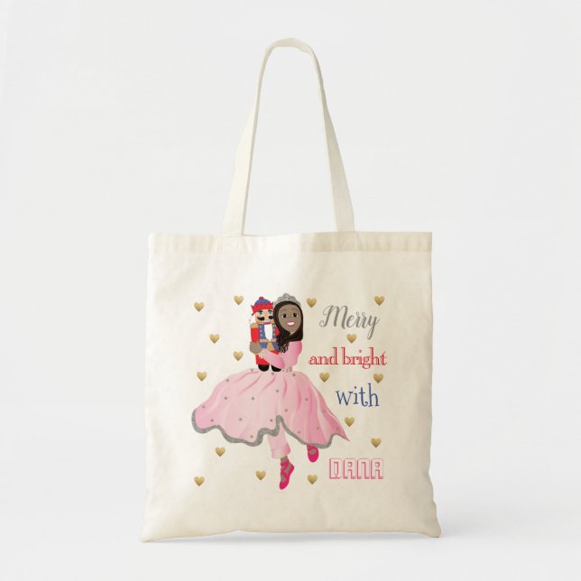 Christmas Dark Hair Ballerina Nutcracker Round Tote Bag (Front)
