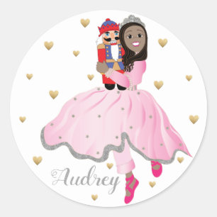 Christmas Dark Haired Ballerina Clara Classic Round Sticker