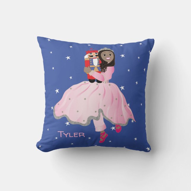 Christmas Dark Haired Ballerina Clara Throw Pillow (Front)