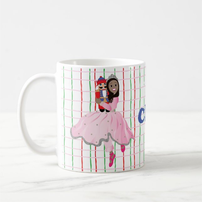Christmas Dark Haired Ballerina Nutcracker Coffee Mug (Left)