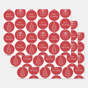 Christmas Dark Red Circles Custom Family Name Wrapping Paper Sheet