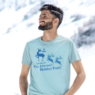 Christmas dashing reindeer leader blue red custom T-Shirt
