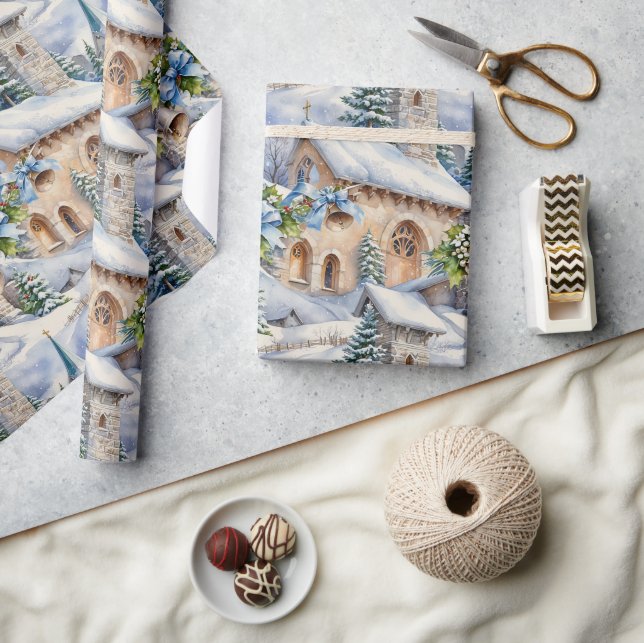 Christmas Day Country Church Wrapping Paper (Crafts)