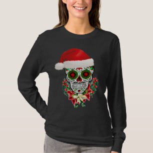 Christmas Day Of The Dead Sugar Skull Santa Hat T-Shirt
