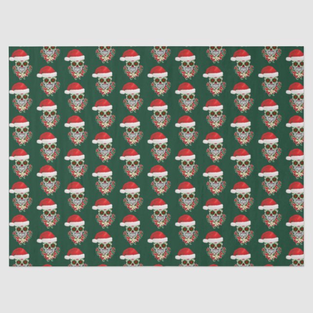 Christmas Day Of The Dead Sugar Skull Santa Hat Tissue Paper (Front)