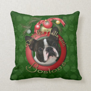 Christmas - Deck the Halls - Bostons Throw Pillow