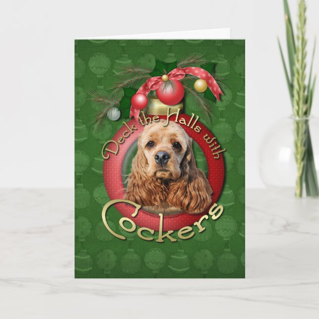Christmas - Deck the Halls - Cockers Holiday Card (Front)