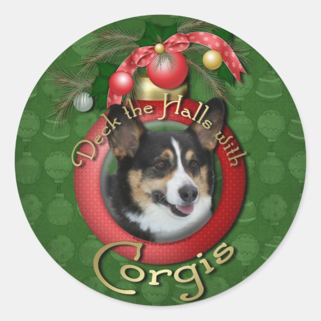 Christmas - Deck the Halls - Corgis Classic Round Sticker (Front)