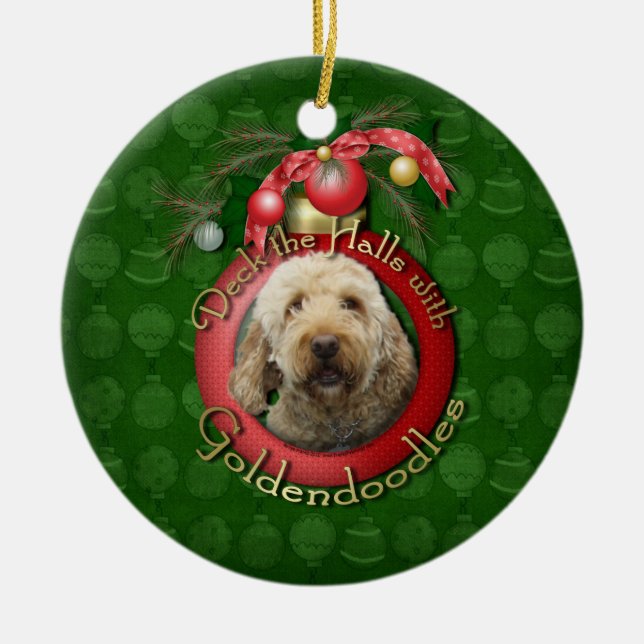 Christmas - Deck the Halls - Goldendoodles Ceramic Ornament (Front)