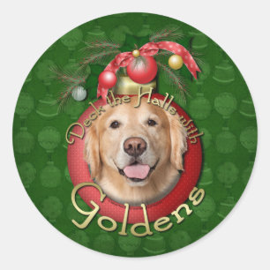 Christmas - Deck the Halls - Goldens - Corona Classic Round Sticker