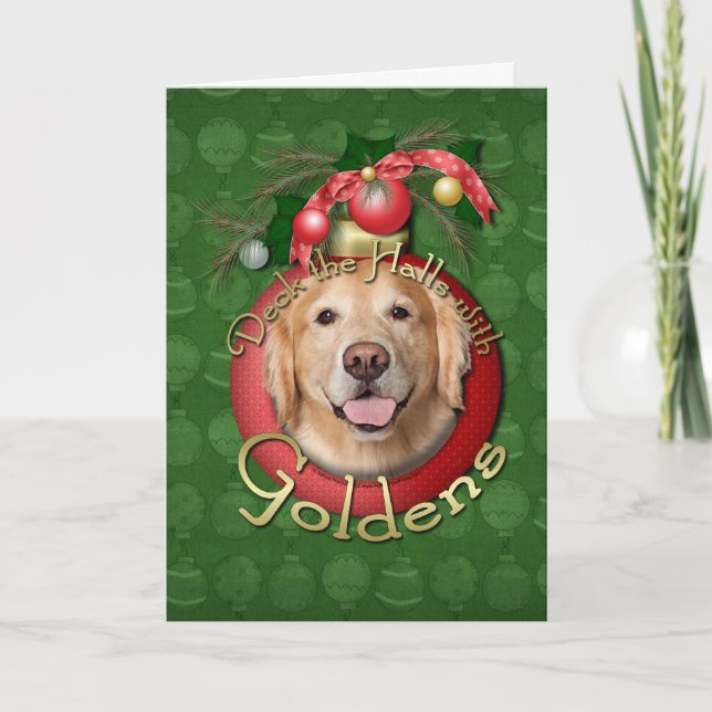 Christmas - Deck the Halls - Goldens - Corona Holiday Card (Front)
