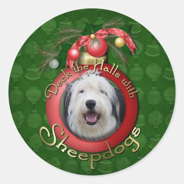 Christmas - Deck the Halls - Sheepdogs Classic Round Sticker (Front)