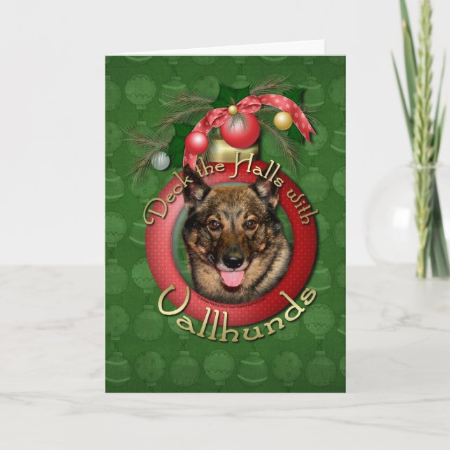 Christmas - Deck the Halls - Vallhunds Holiday Card (Front)