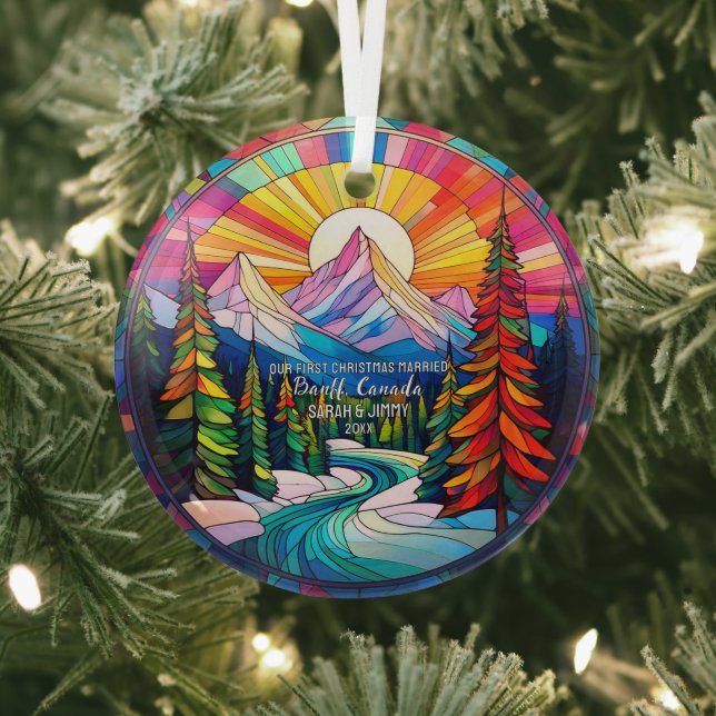 Christmas Decor Banff National Park Canada Married Glass Ornament (Insitu)