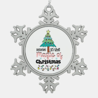 Christmas Decor Believe In The Magic Of Christmas Snowflake Pewter Christmas Ornament