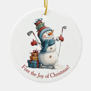 Christmas Decor for Golf Lovers – Smiling Snowman Ceramic Ornament