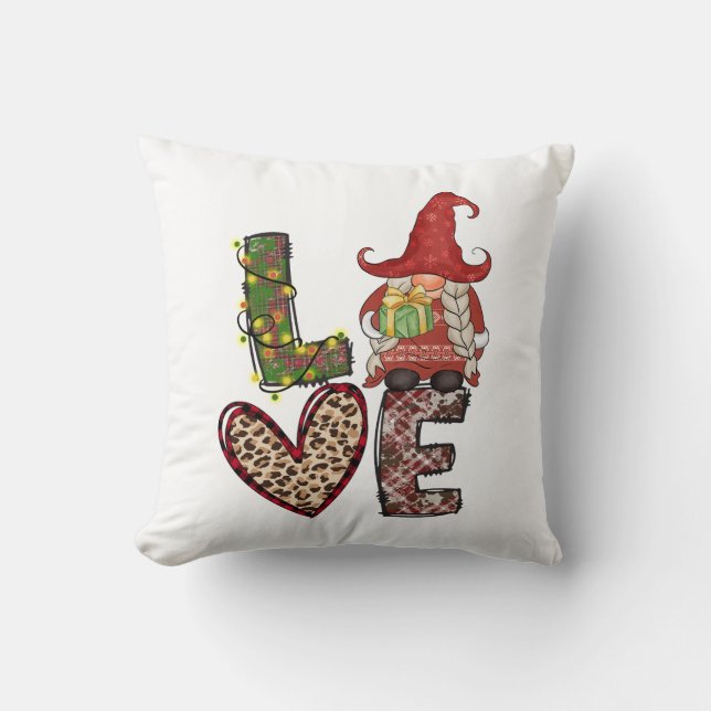 Christmas Decor Love Gnomes Throw Pillow (Front)