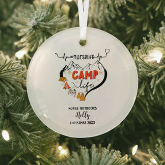 Christmas Decor Nurse Outdoors Camp Adventure Gift Glass Ornament