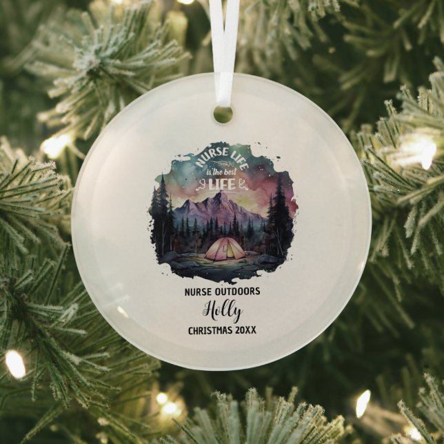 Christmas Decor Nurse Outdoors Camp Adventure Gift Glass Ornament (Insitu)