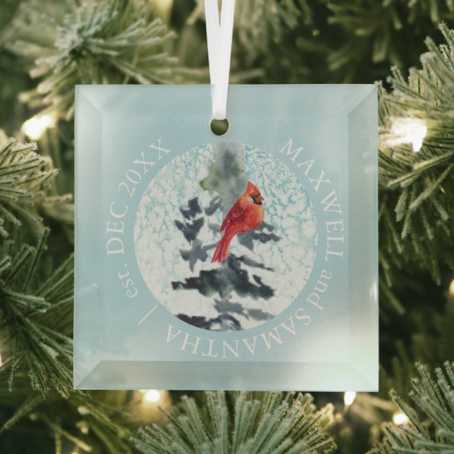Christmas Decor Rustic Custom Wedding Blue Glass Ornament (Insitu)