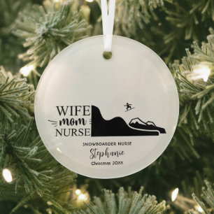 Christmas Decor Snowboarding Nurse Shredding Gift Glass Ornament