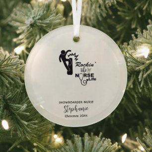 Christmas Decor Snowboarding Nurse Shredding Gift Glass Ornament