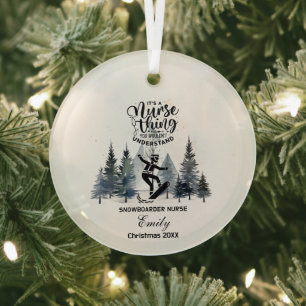 Christmas Decor Snowboarding Nurse Shredding Gift Glass Ornament