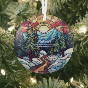 Christmas Decor The Adirondacks NY Adventure Hike Glass Ornament
