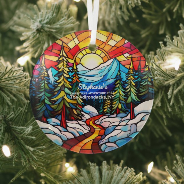 Christmas Decor The Adirondacks NY Adventure Hike Glass Ornament (Insitu)