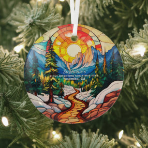 Christmas Decor Yosemite California Adventure Hike Glass Ornament