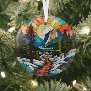 Christmas Decor Yosemite California Adventure Hike Glass Ornament