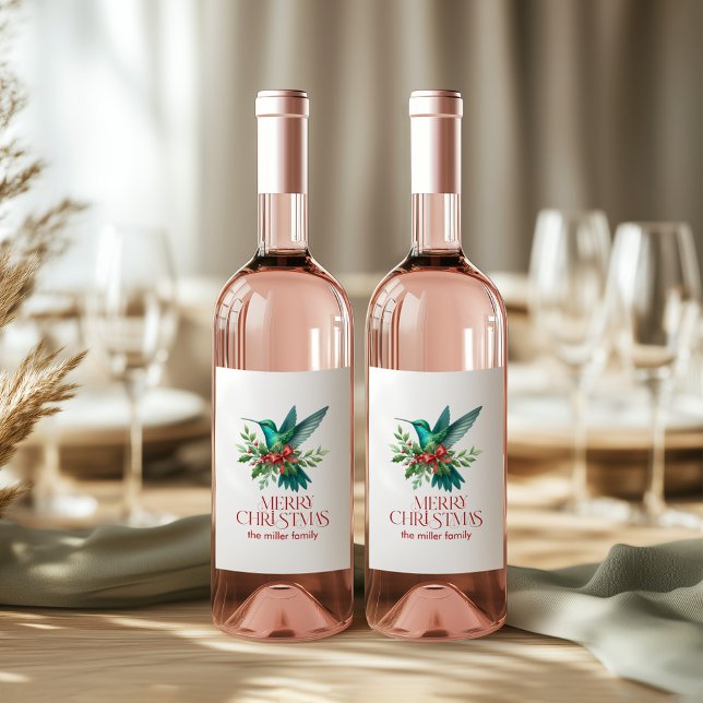 Christmas Decorated Hummingbird Merry Christmas Wine Label (Creator Uploaded)