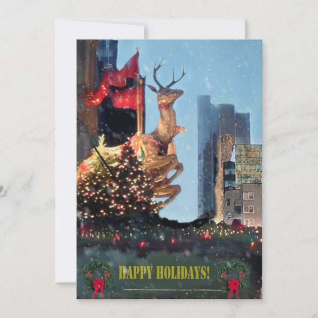 Christmas Decorated Reindeer Sparkle Snow FLAT  Holiday Card (Front)