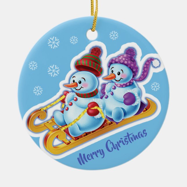 Christmas decoration double Snowmen Snow sports (Front)