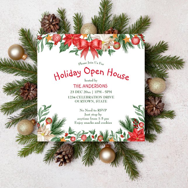 Christmas decoration holiday open house invitation (Holiday open house Christmas party editable template invitation digital download)