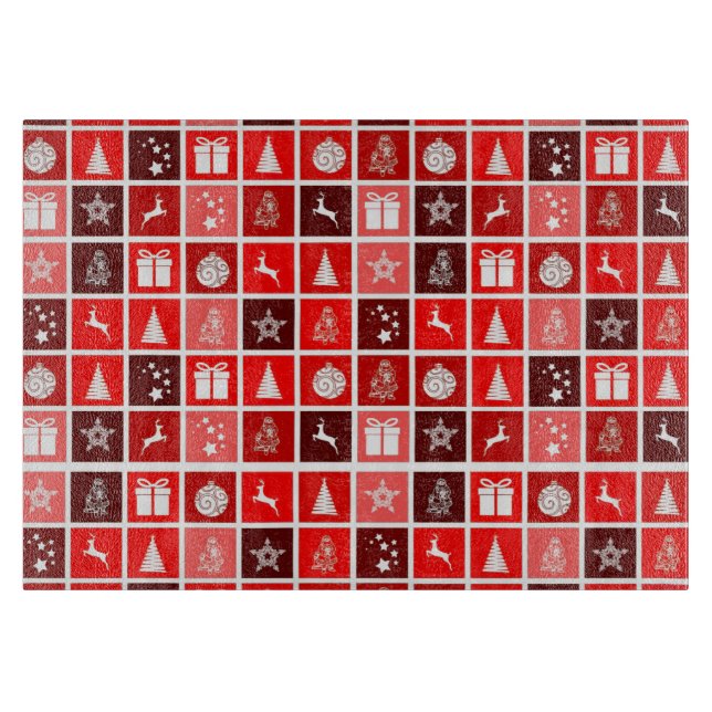 Christmas Decoration Holiday Red Pattern Cutting Board (Front)
