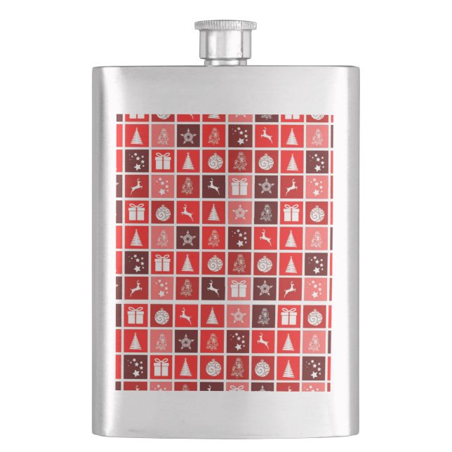 Christmas Decoration Holiday Red Pattern Hip Flask (Front)