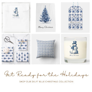 Christmas decoration in Delft Blue customizable Glass Coaster