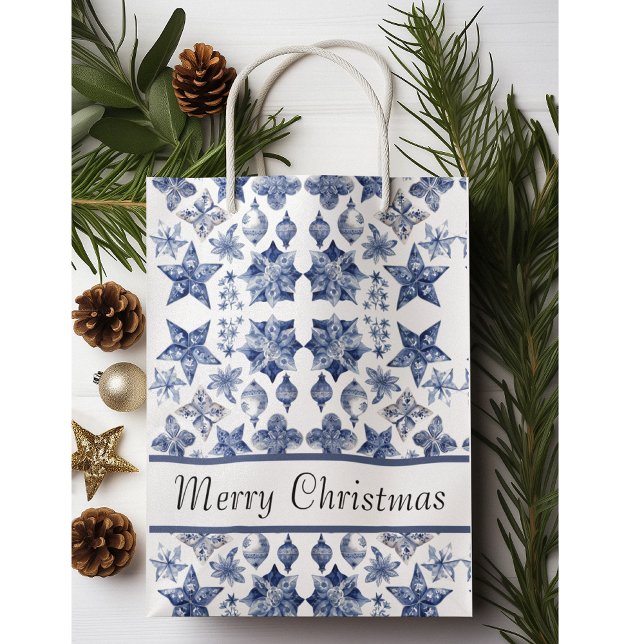 Christmas decoration in Delft Blue customizable  Medium Gift Bag (Creator Uploaded)