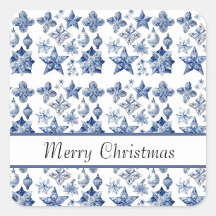 Christmas decoration in Delft Blue customizable Square Sticker