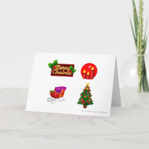 Christmas decorations against white background holiday card