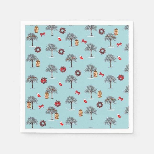 Christmas decorations and trees under snow napkin (Front)