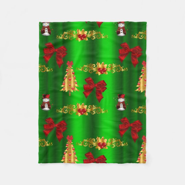 Christmas Decorations On Green Fleece Blanket (Front)