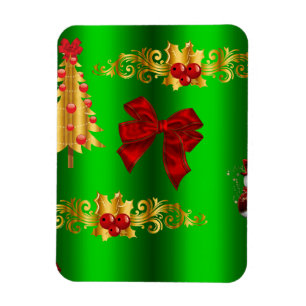 Christmas Decorations On Green Magnet