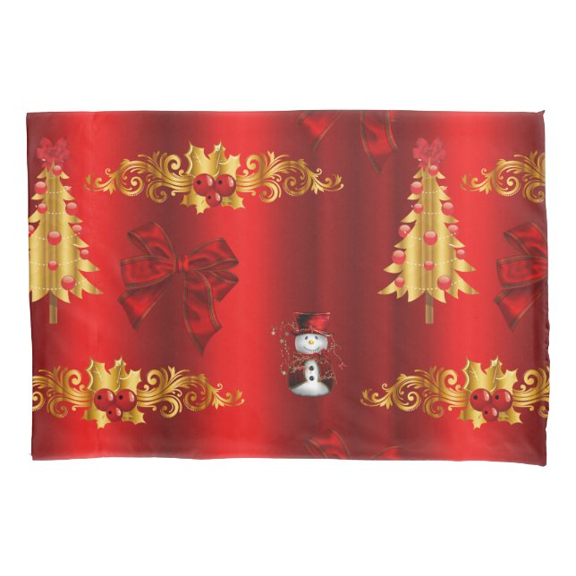 Christmas Decorations On Red Pillowcase (Front)