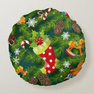 Christmas Decorations Pattern Round Pillow